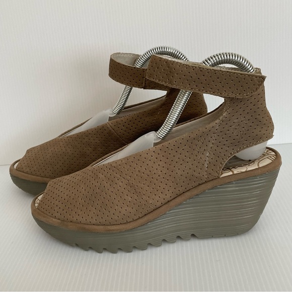 FLY London Womens Yala Peep Toe Wedges Khaki Cupido Size US 5.5-6 EU 36 - Picture 5 of 8